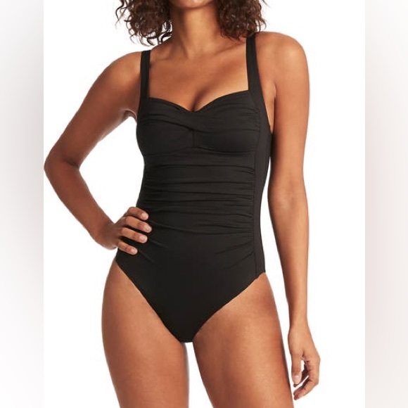 SEA LEVEL SWIM Australia Black Front Twist Ruched One Piece Swimsuit NWT - Picture 3 of 8
